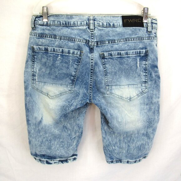 FWRD Denim 32 Men's Distressed Patchwork Factory Faded  11" Inseam Jean Shorts - Picture 4 of 9